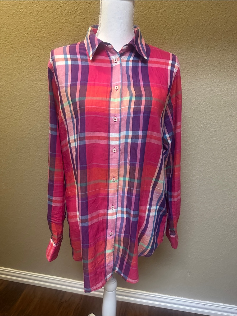 Lauren Ralph Lauren Pink and Purple Plaid Button-Down Shirt